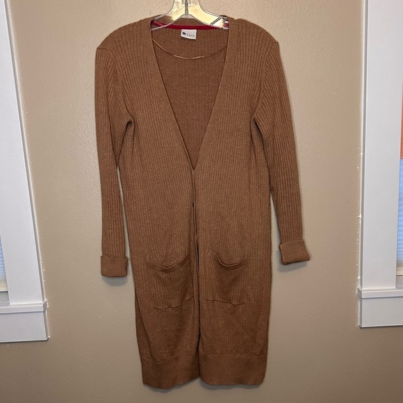 Stylus Lightweight Ribbed Brown Long Cardigan Medium - Picture 1 of 7